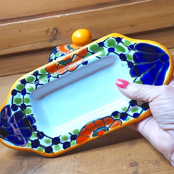 TALAVERA Mexico VERY Colorful Butter Dish - Picture 2 of 9